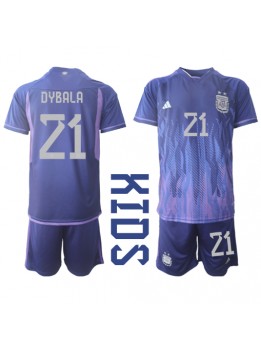 Billige Argentina Paulo Dybala #21 Bortedraktsett Barn VM 2022 Kortermet (+ Korte bukser)